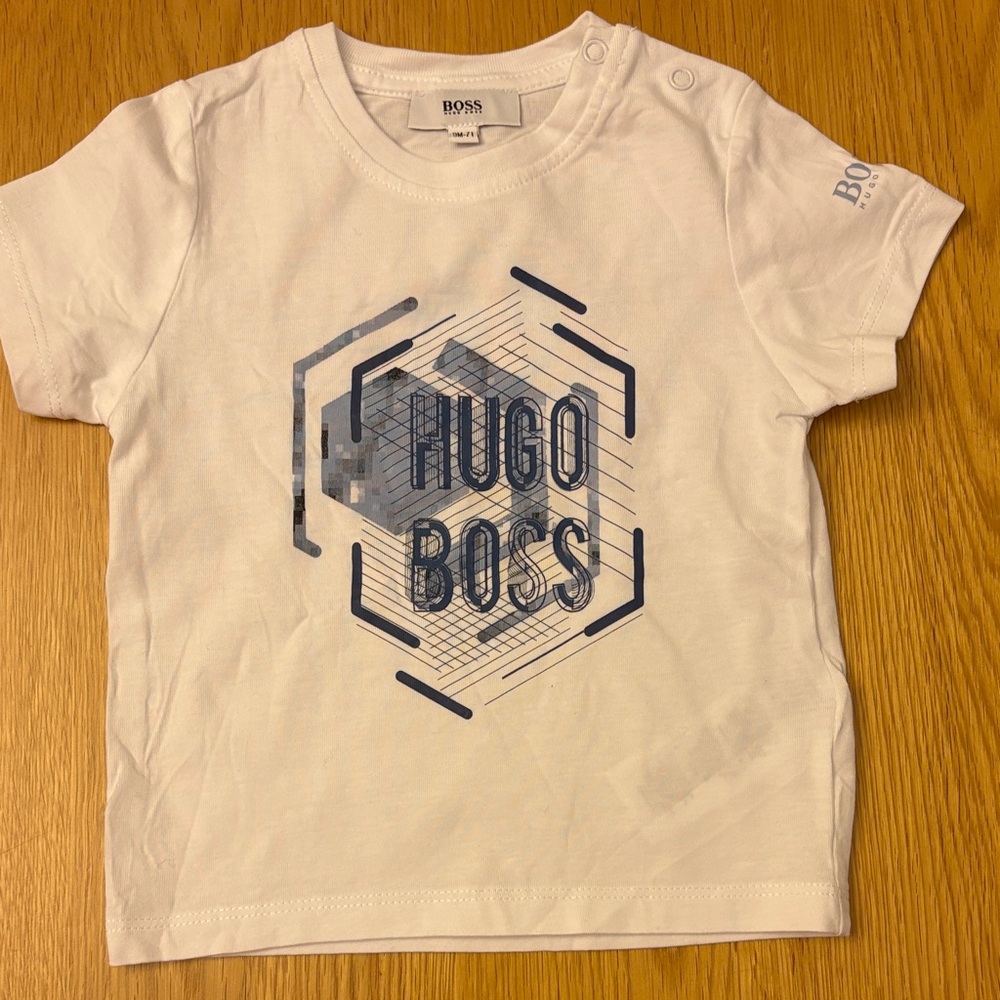 BOSS Hugo Boss White and Blue Baby T-Shirt - 9 months